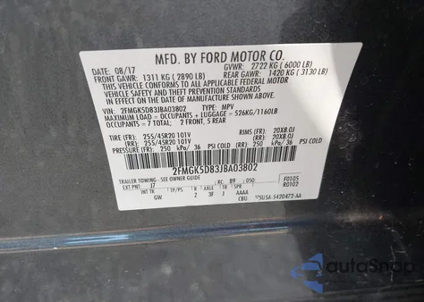 2018 Ford Flex Limited from USA, damaged, VIN 2FMGK5D83JBA03802